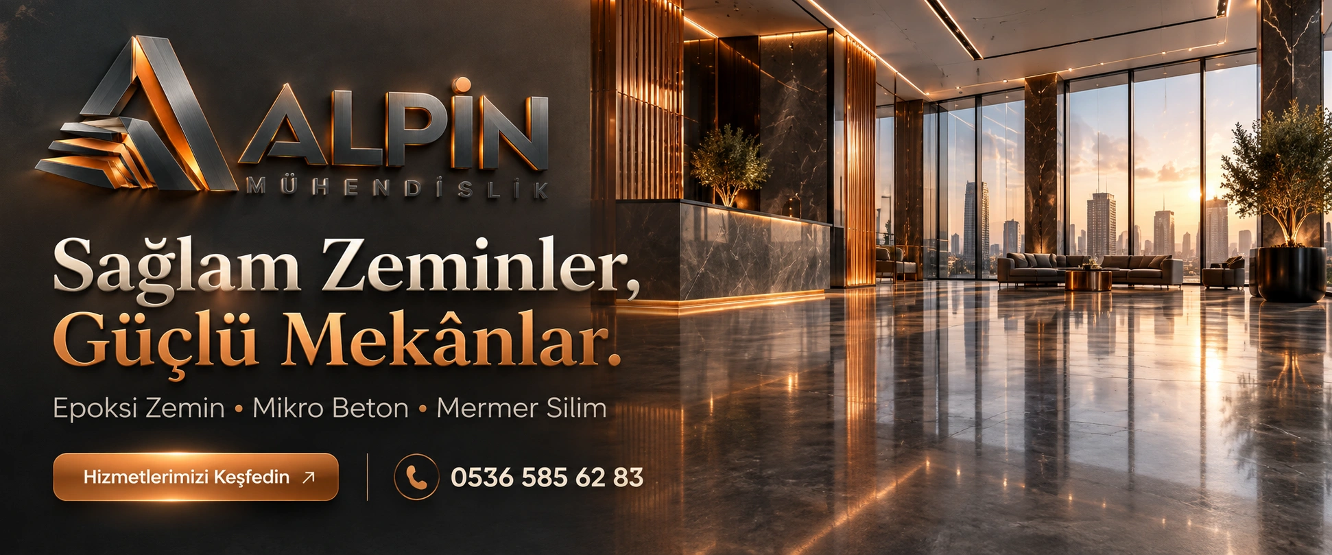 Alpin Mühendislik — Sağlam Zeminler, Güçlü Mekânlar. Epoksi Zemin, Mikro Beton, Mermer Silim. Telefon 0536 585 62 83